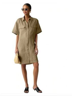 J. Crew Linen Utility Shirt Dress - Green